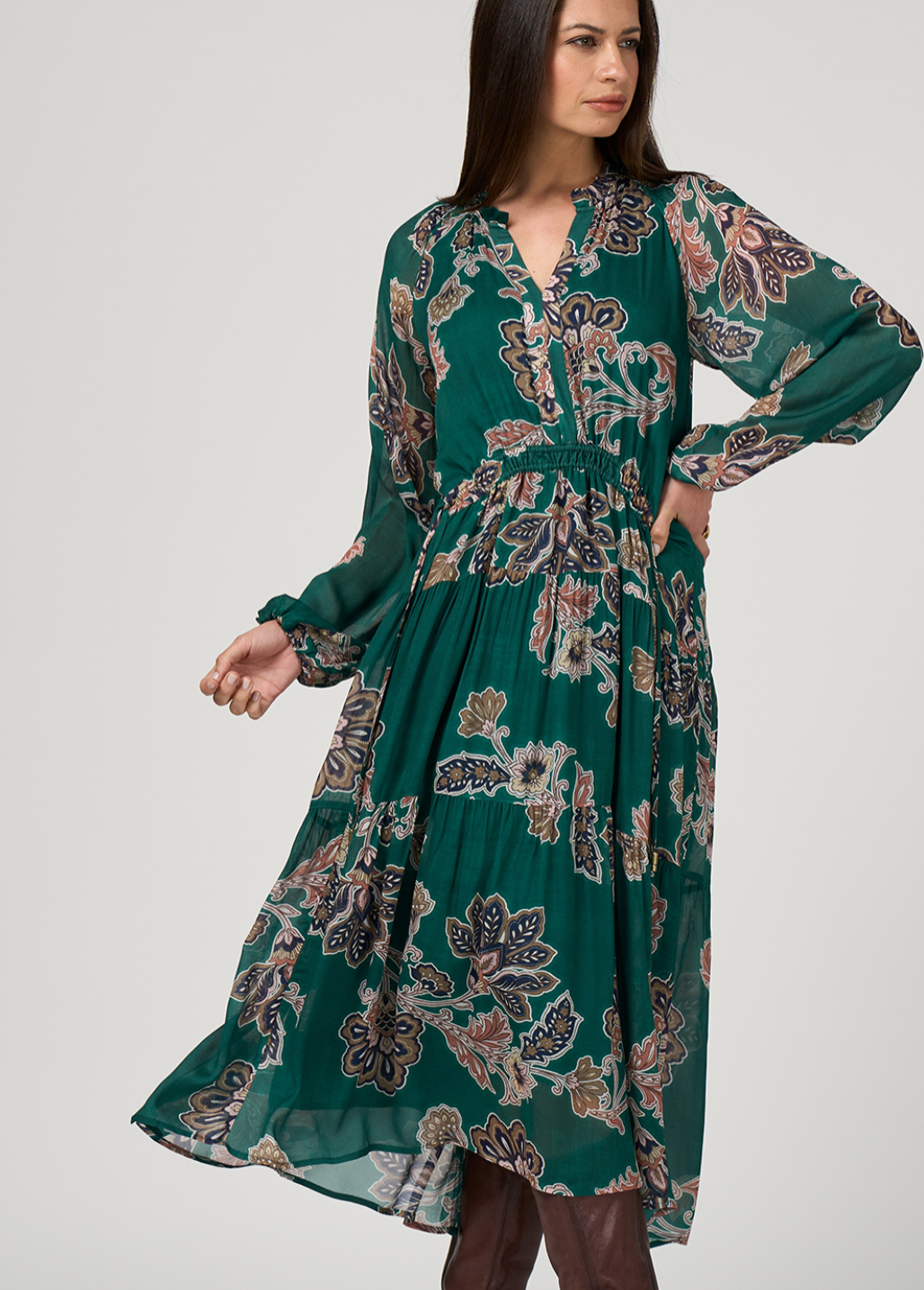 Versailles Midi Dress Evergreen Multi
