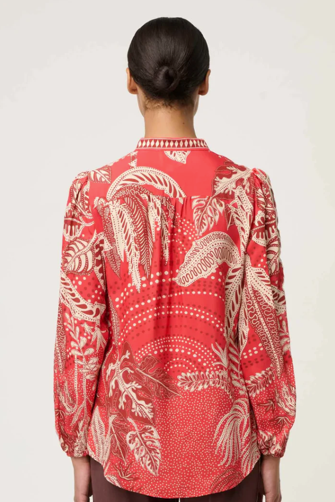 Once Was Audrey Faille Blouse Crimson Palms