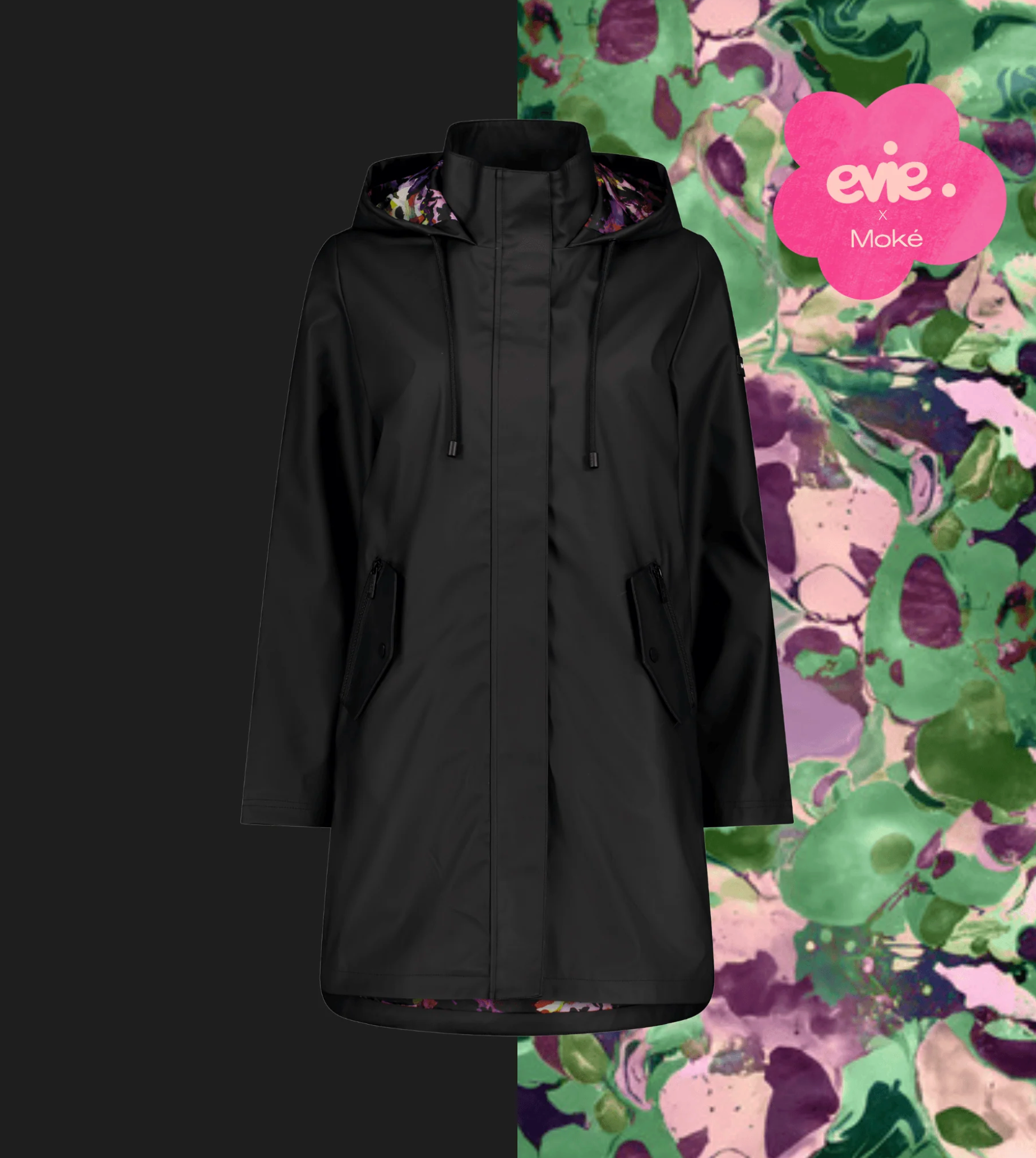 Billie Rain Coat Black Evie Marble Moke