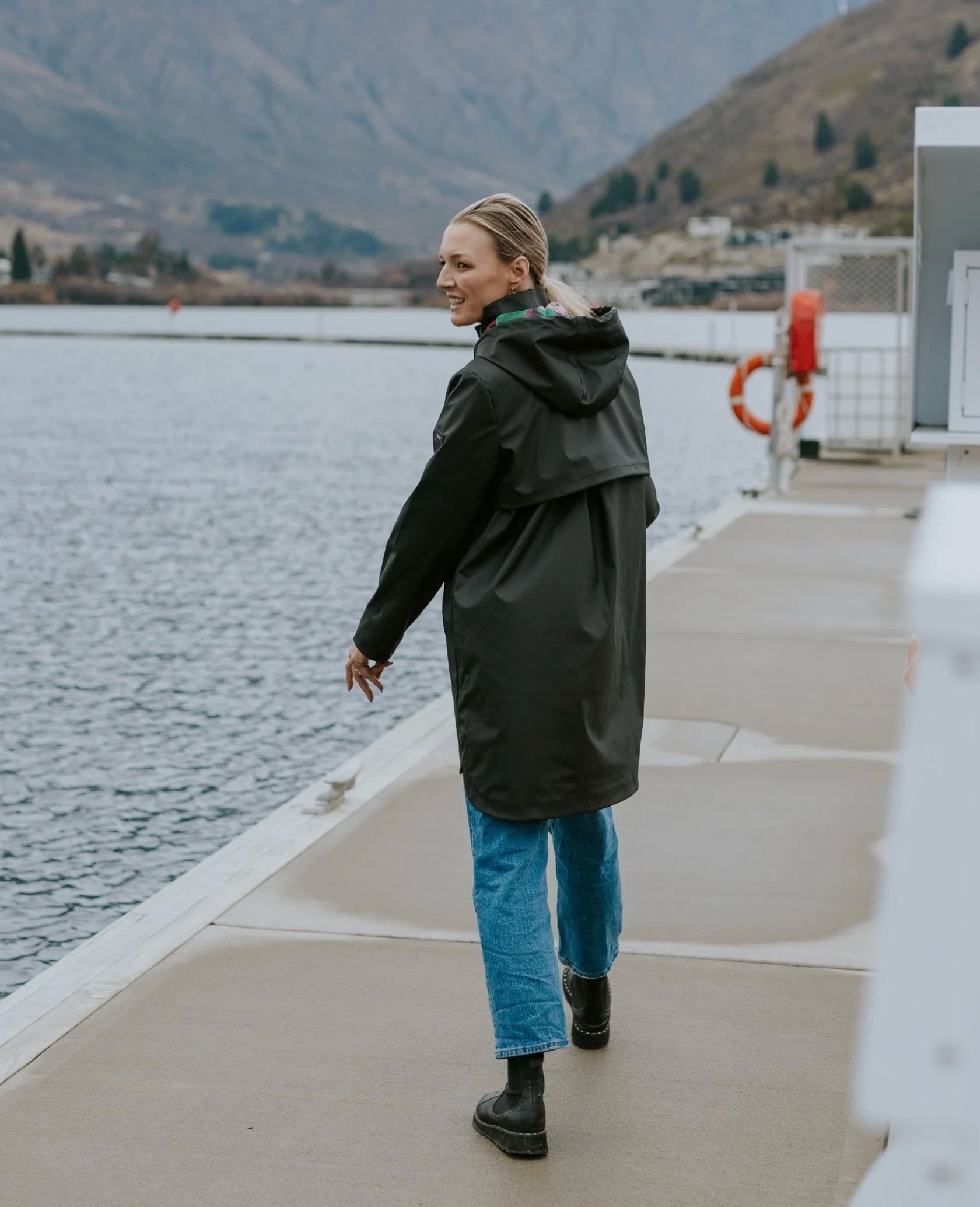 Billie Rain Coat Black with Houndstooth