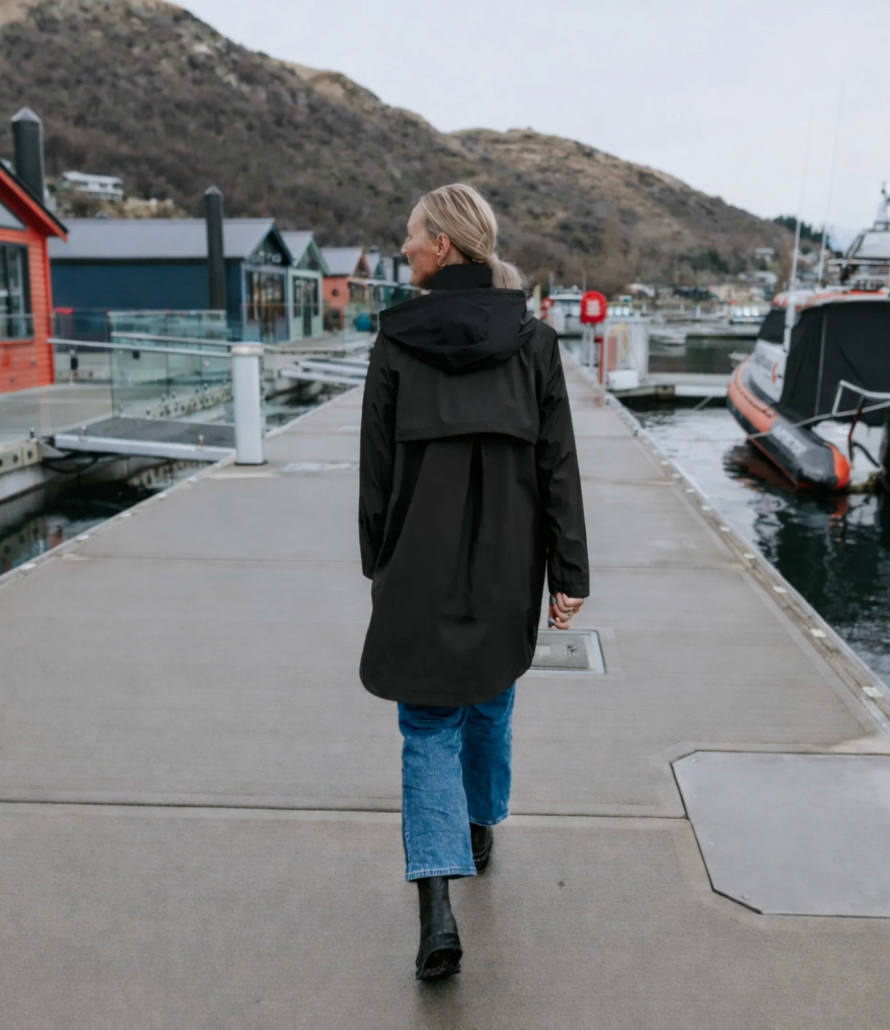 Billie Rain Coat Black with Houndstooth