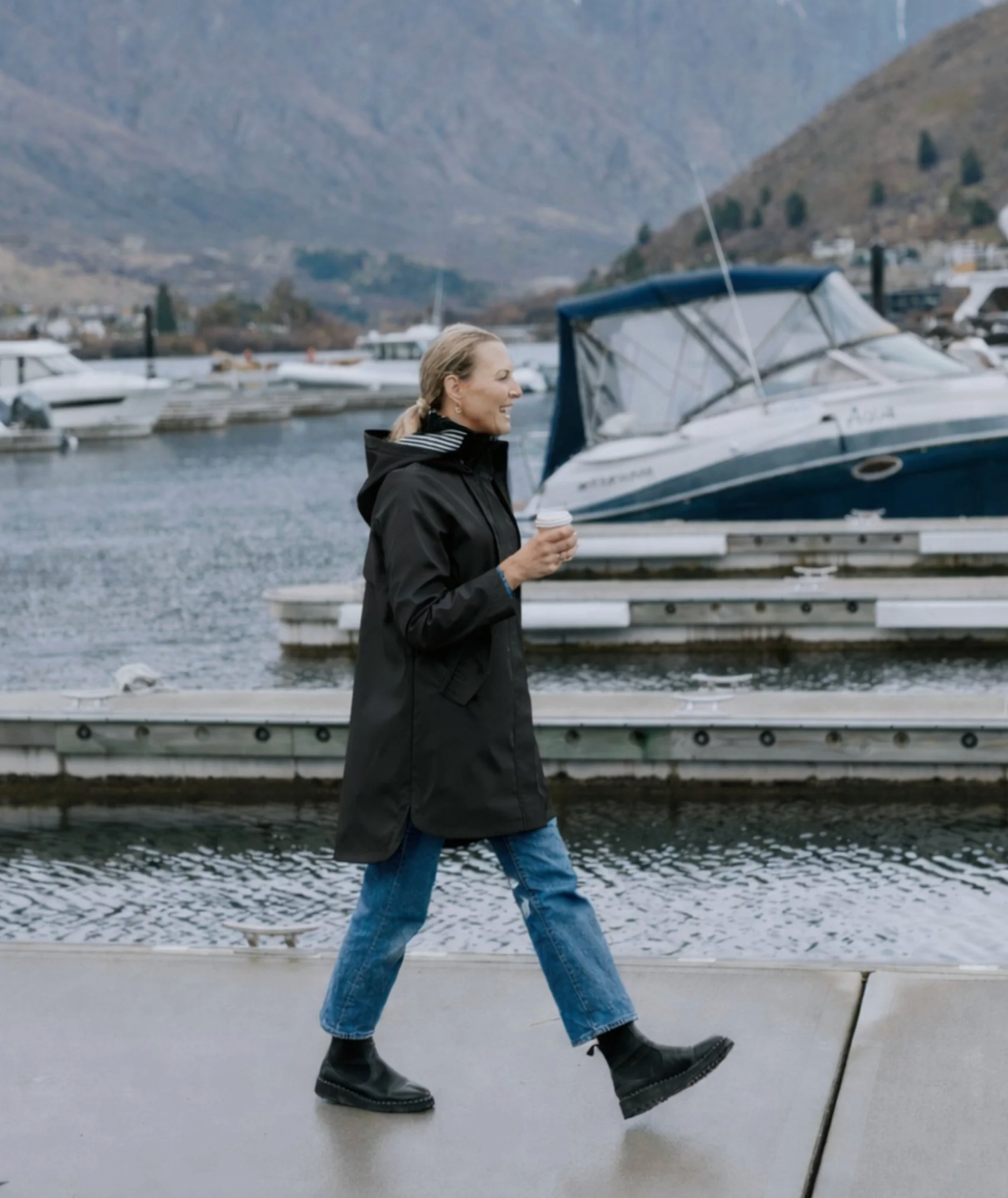 Billie Rain Coat Black with Houndstooth