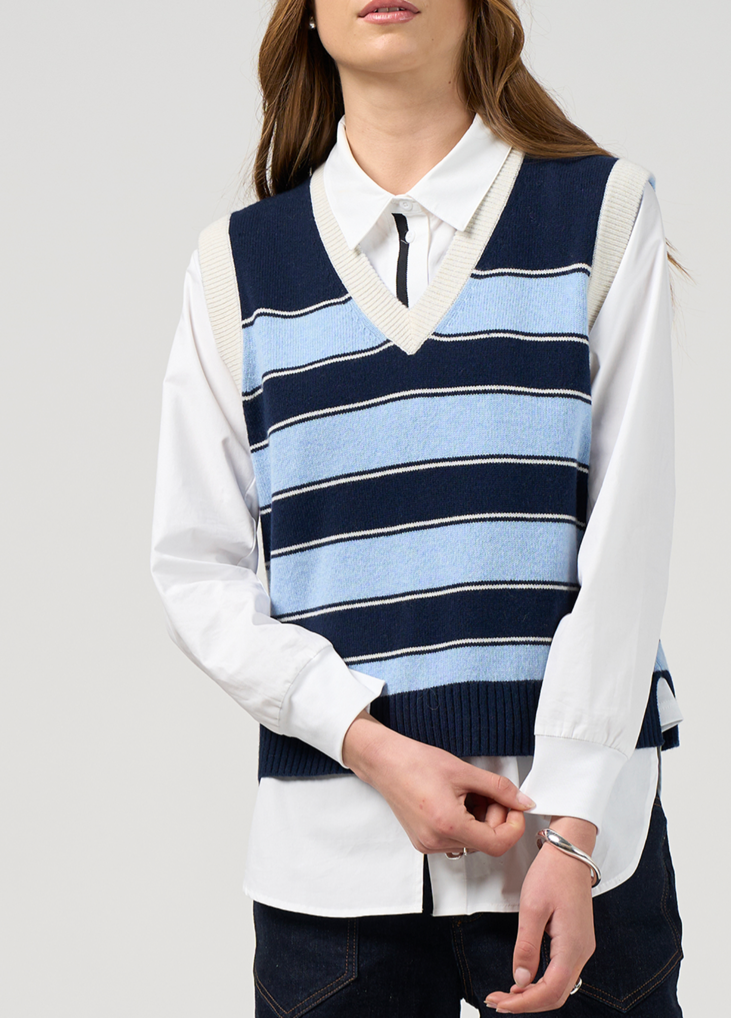 College Vest Navy/Blue Stripe Madly Sweetly