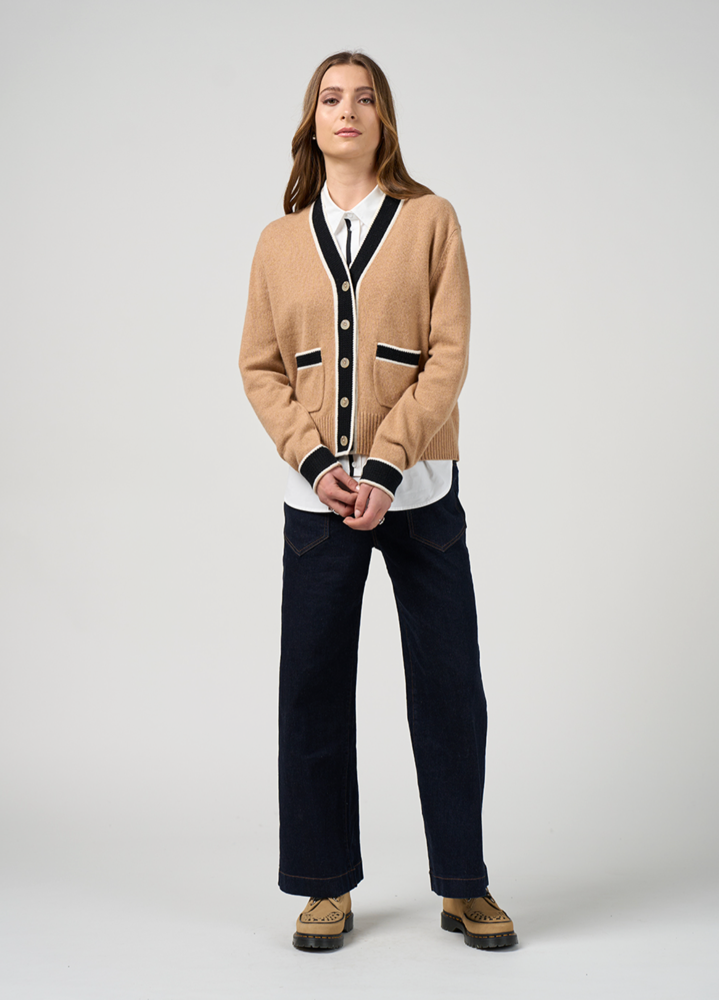 College Cardi Camel/Black Madly Sweetly