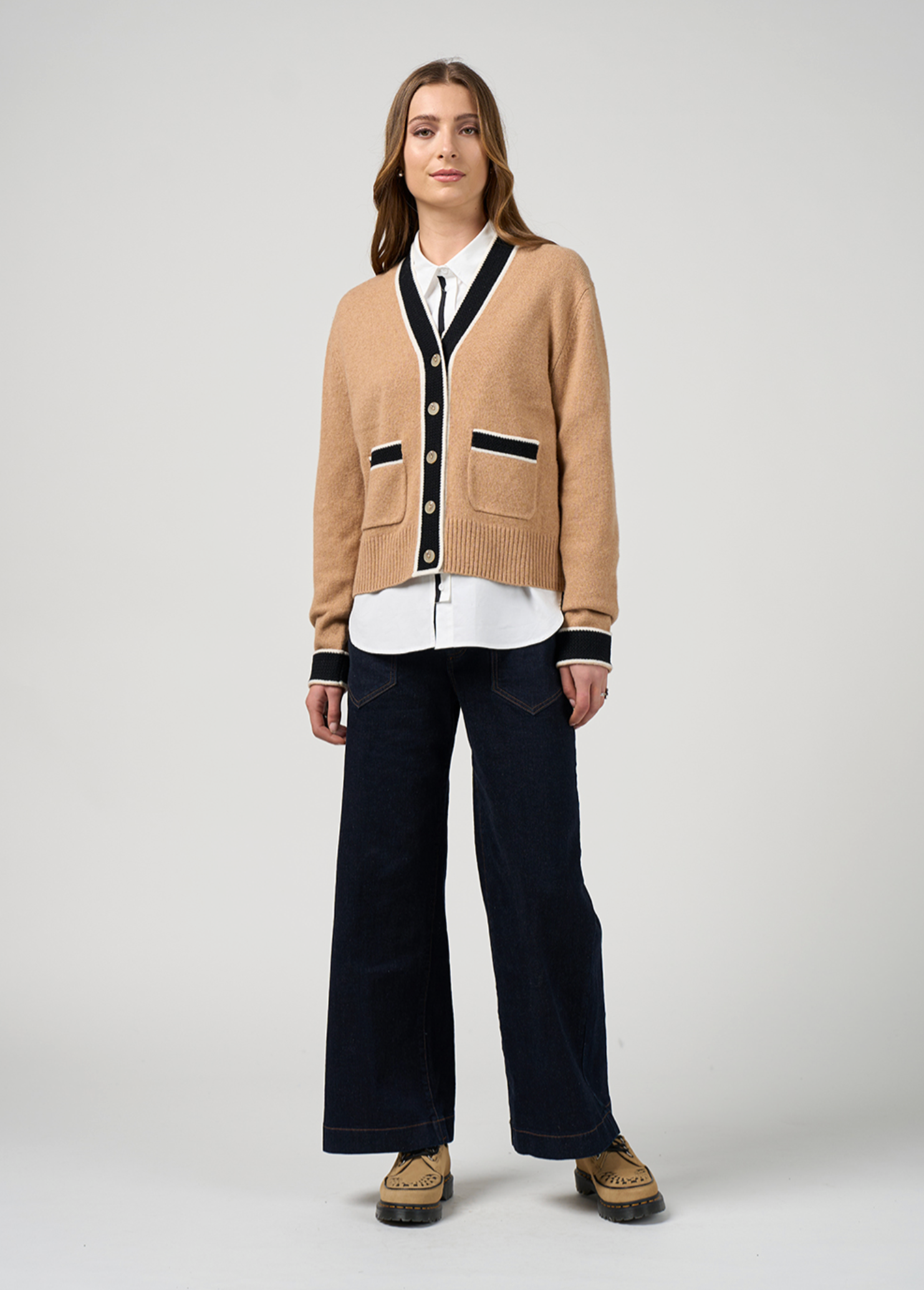 College Cardi Camel/Black Madly Sweetly