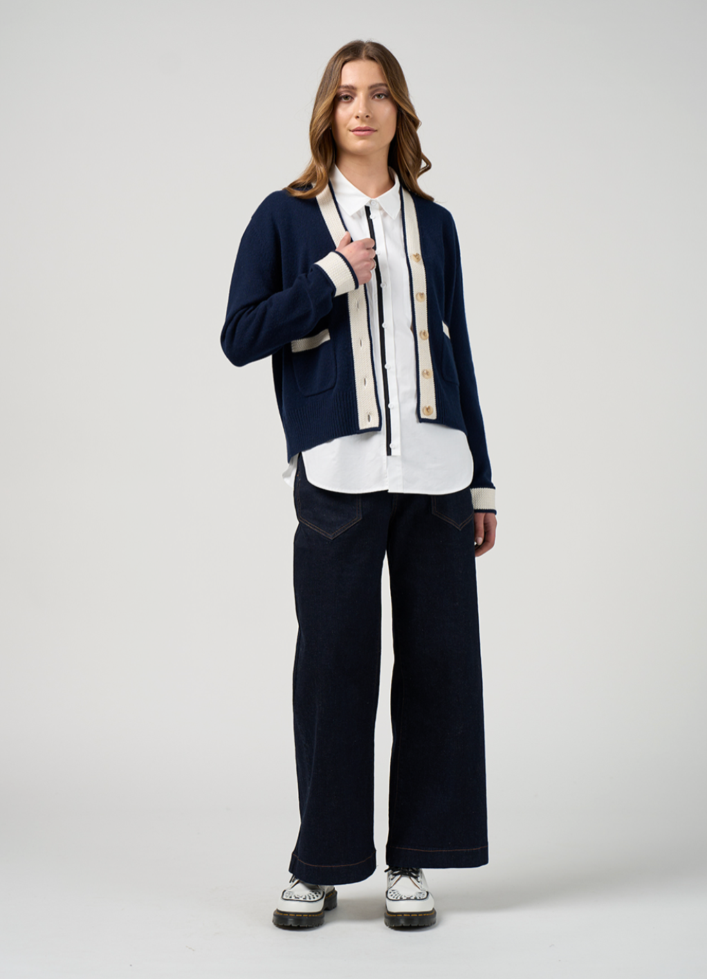 College Cardi Navy/Winter White Madly Sweetly