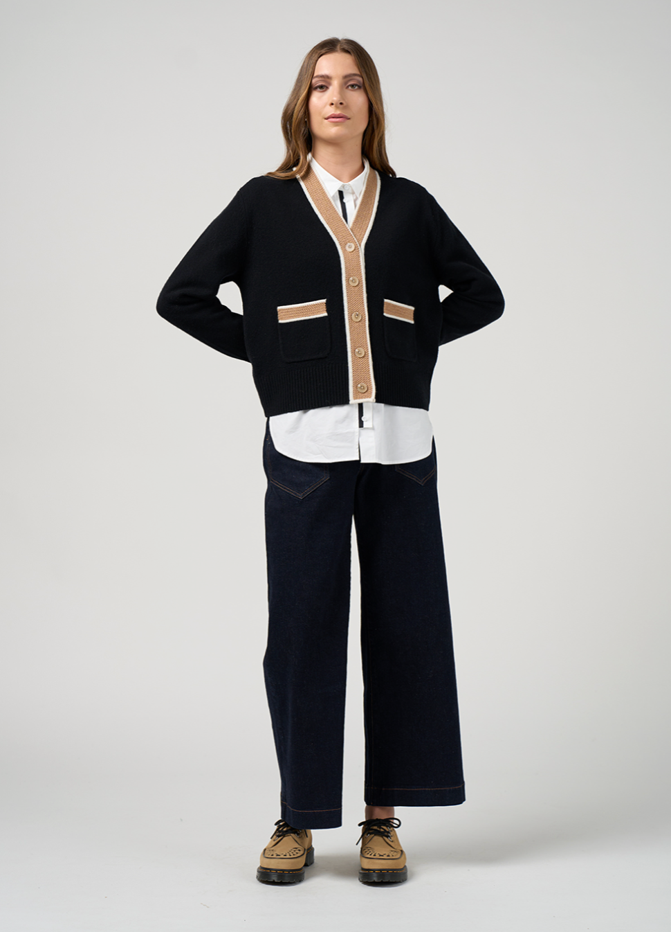 College Cardi Black/Camel Madly Sweetly