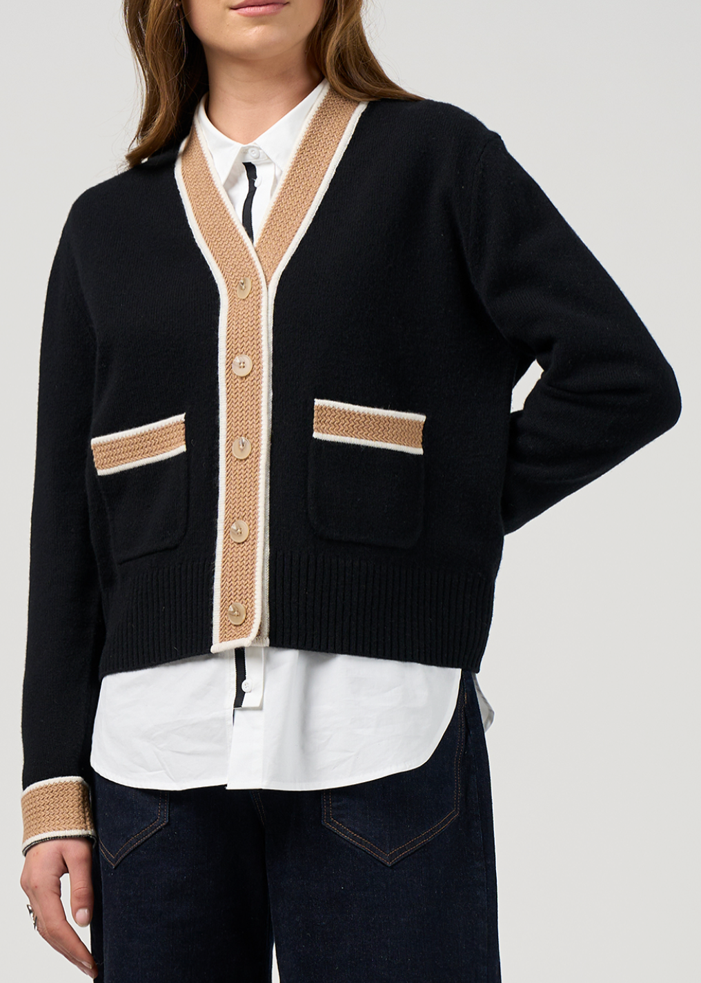College Cardi Black/Camel Madly Sweetly