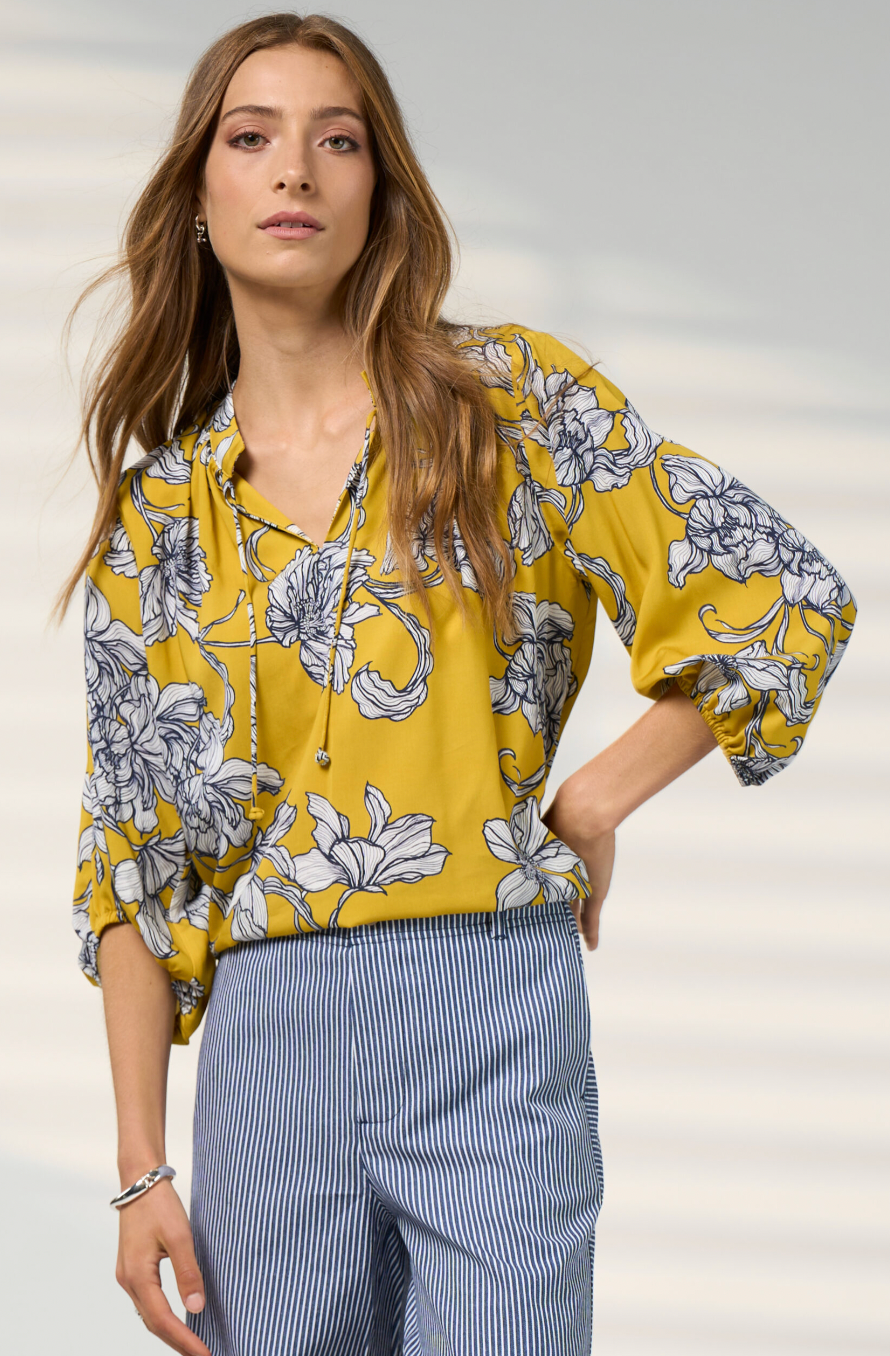 Madly Sweetly Blueprint Blouse - Citron Multi