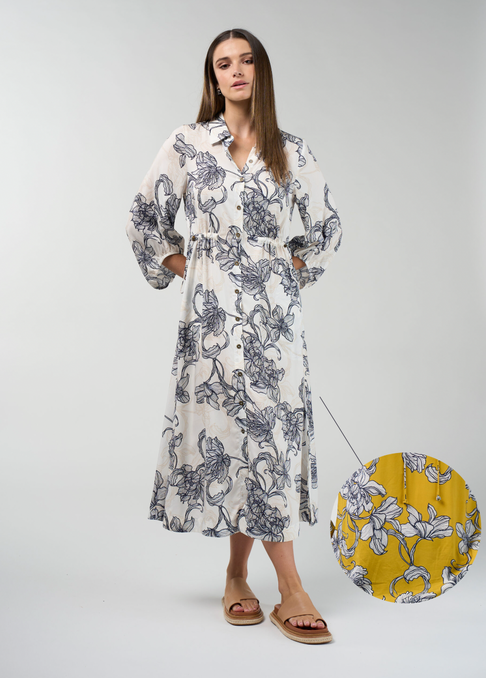 Madly Sweetly Blueprint Shirt Dress - Citron Multi