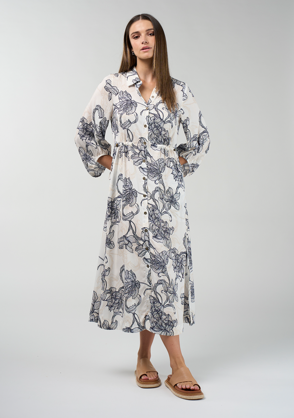 Madly Sweetly Blueprint Shirt Dress - Silk White Multi