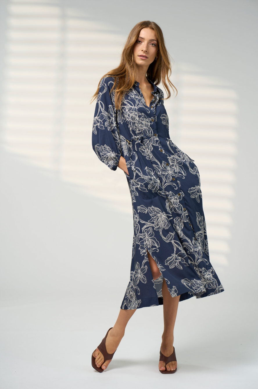 Madly Sweetly Blueprint Shirt Dress - Navy Multi