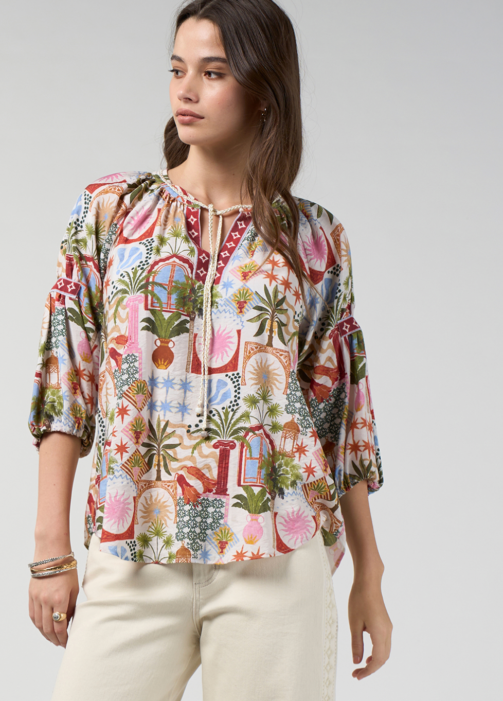 Loobie's Story Jaffna Blouse - Bone Multi