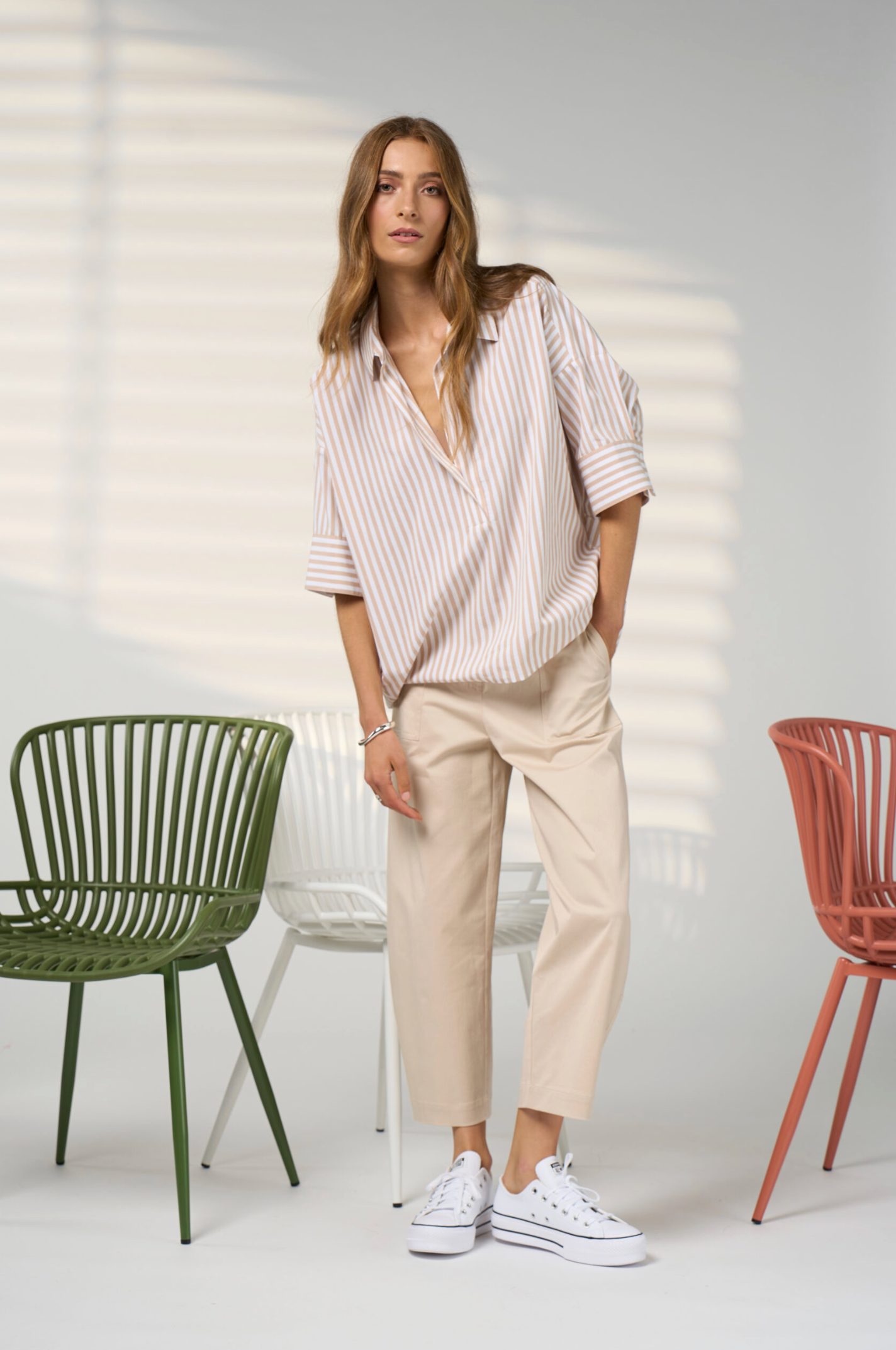 Madly Sweetly Connect Stripe Shirt - Stone
