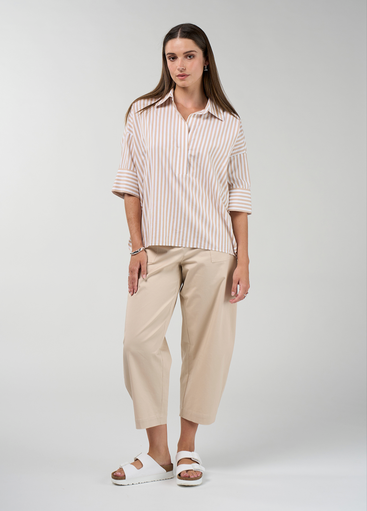 Madly Sweetly Connect Stripe Shirt - Stone