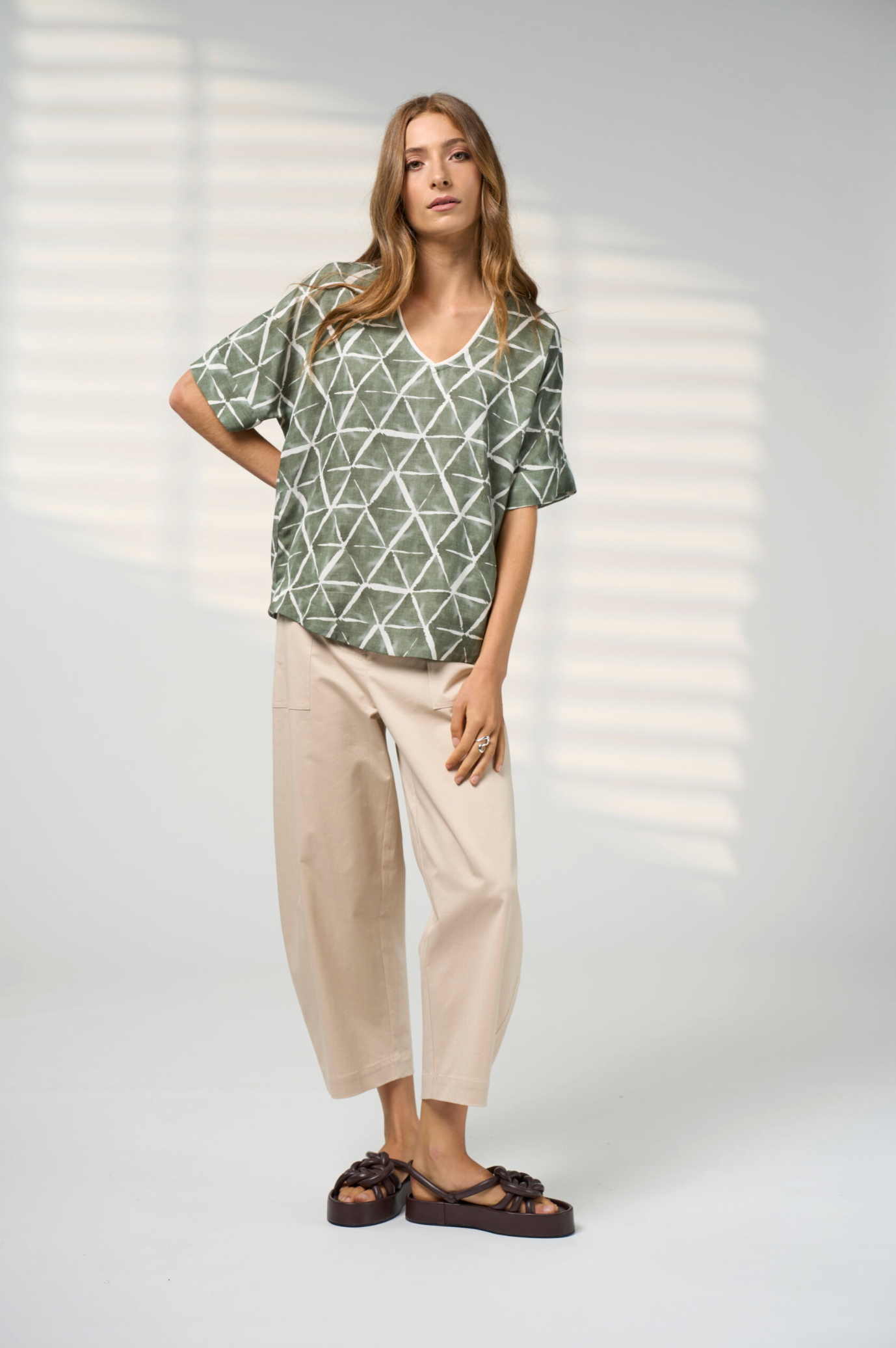 Madly Sweetly Prism Top - Khaki Multi