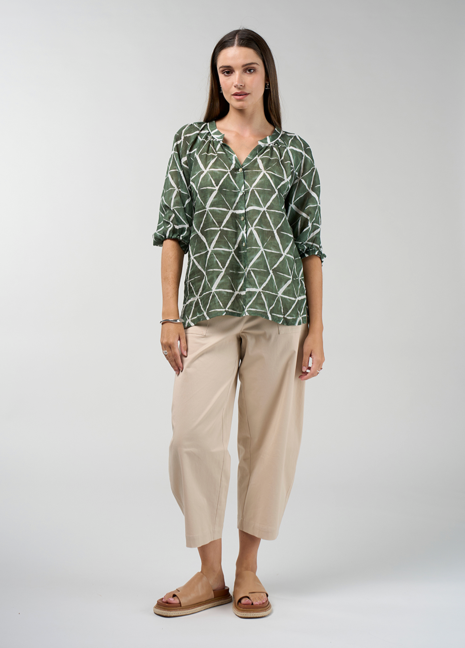 Madly Sweetly Prism Blouse - Khaki Multi