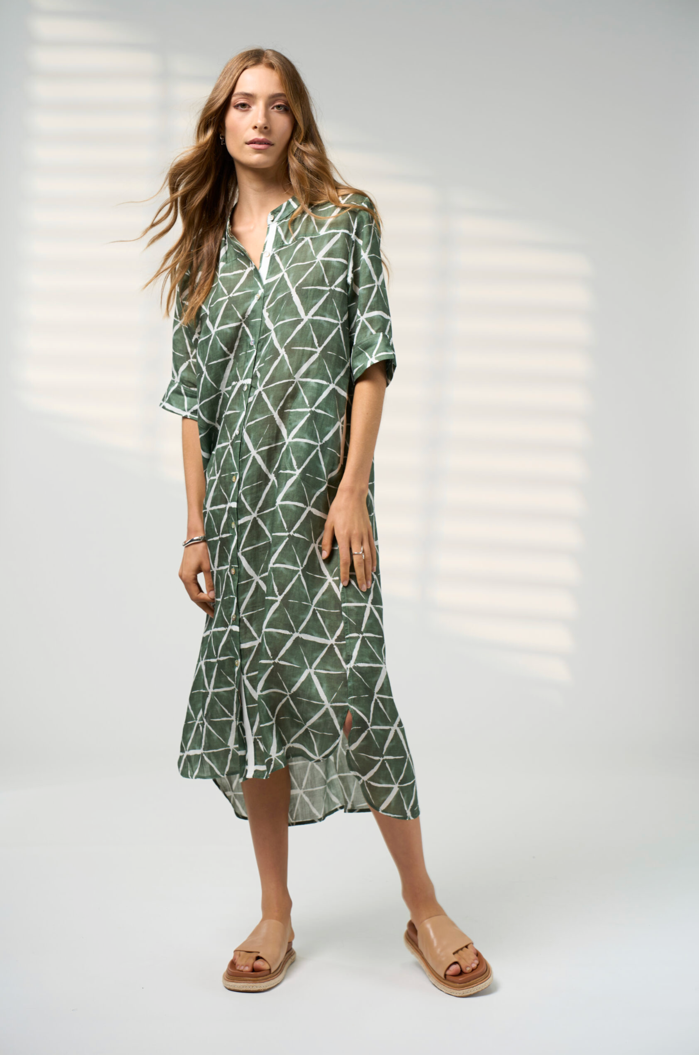 Madly Sweetly Prism Shirt Dress - Khaki Multi