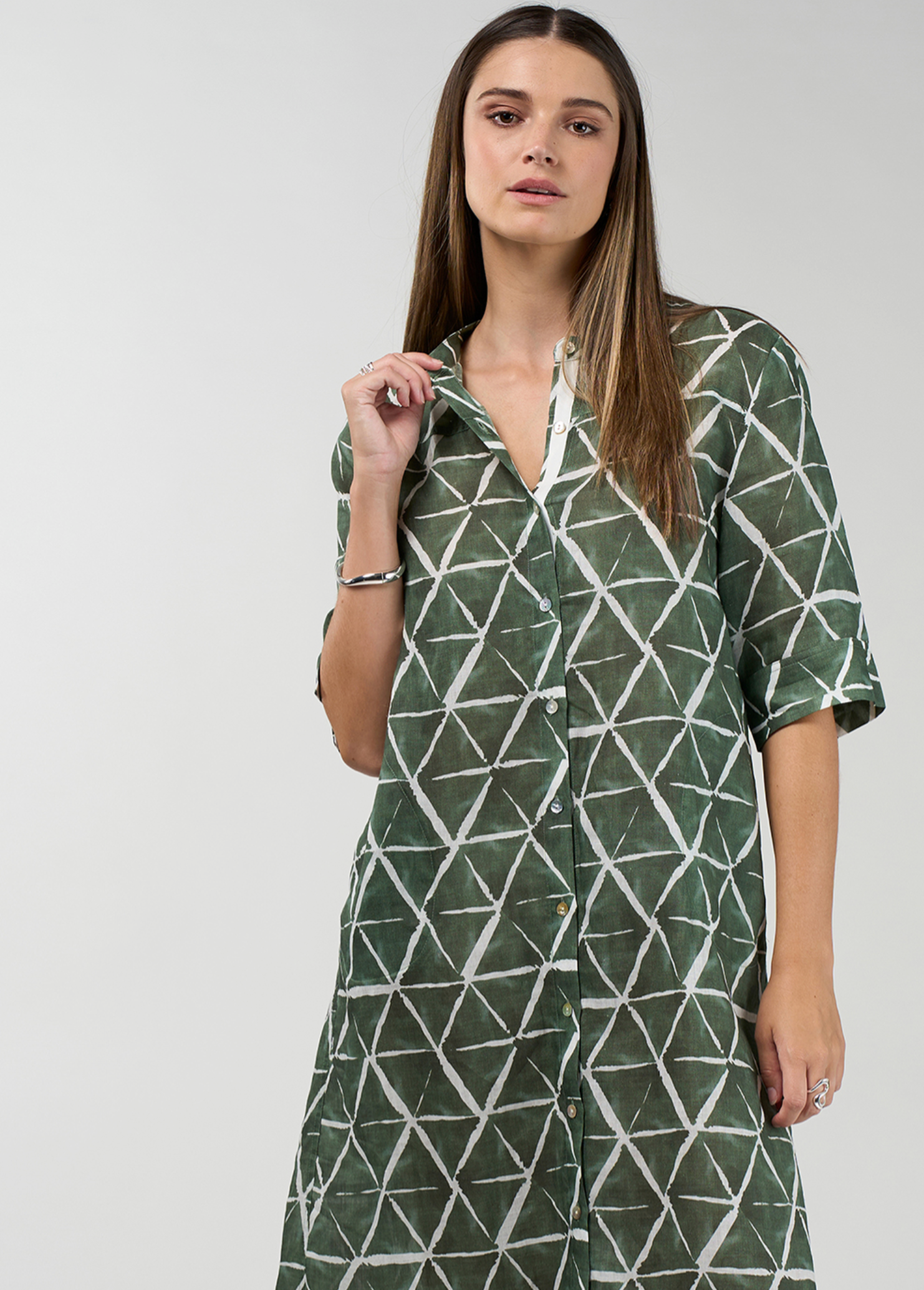 Madly Sweetly Prism Shirt Dress - Khaki Multi
