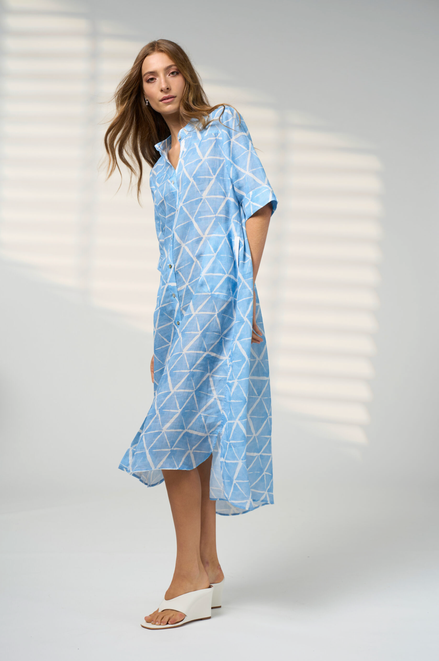 Madly Sweetly Prism Shirt Dress - Sky Blue Multi