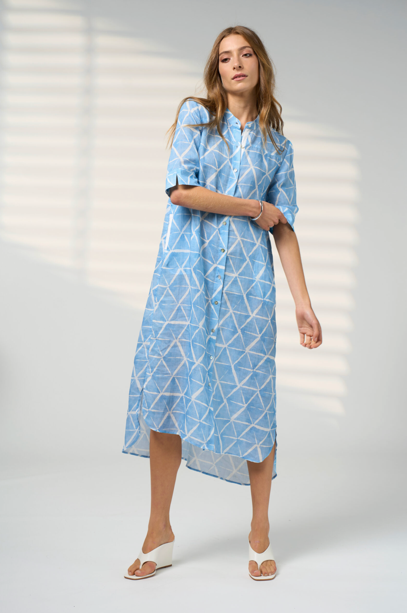 Madly Sweetly Prism Shirt Dress - Sky Blue Multi