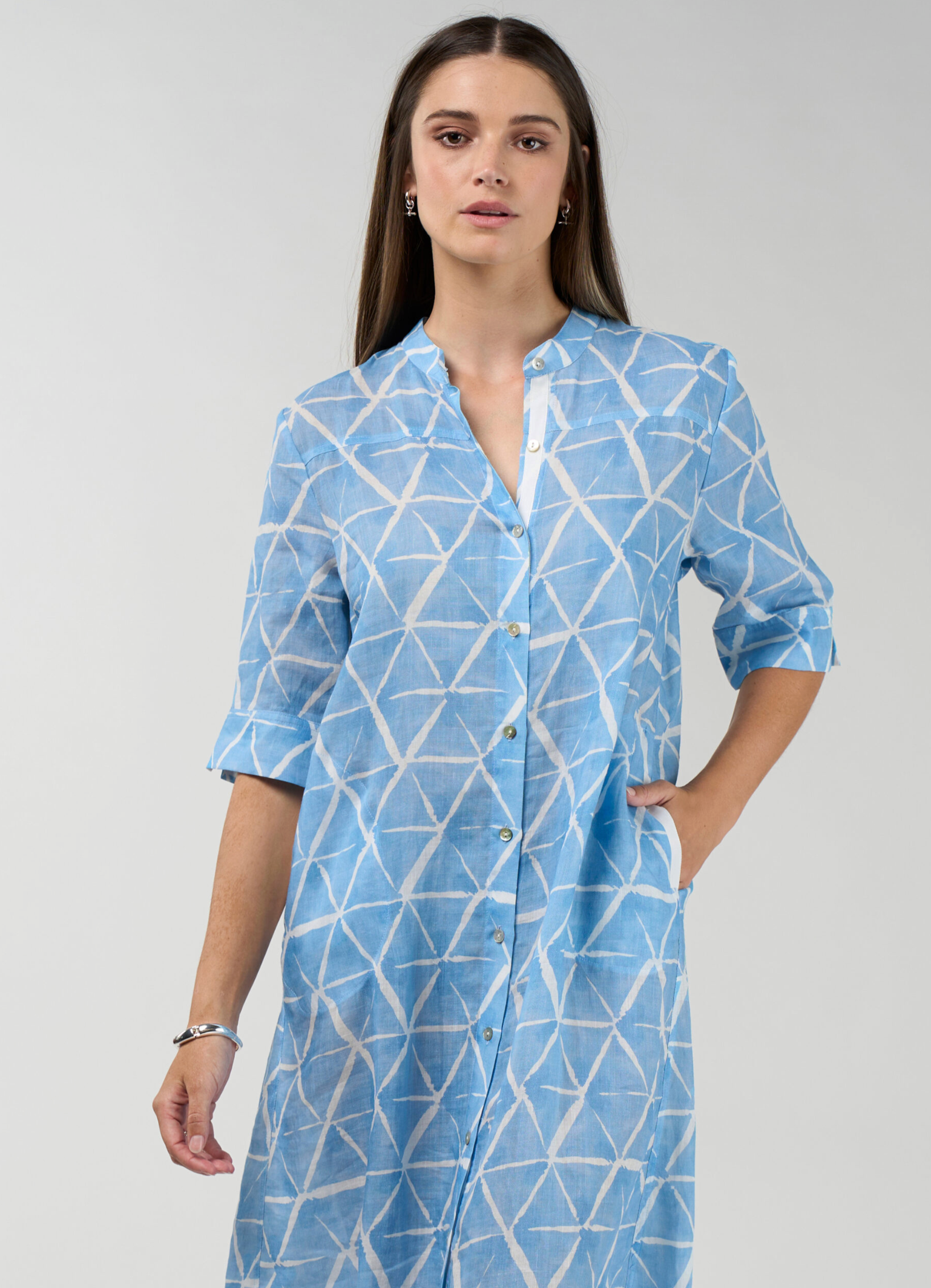 Madly Sweetly Prism Shirt Dress - Sky Blue Multi