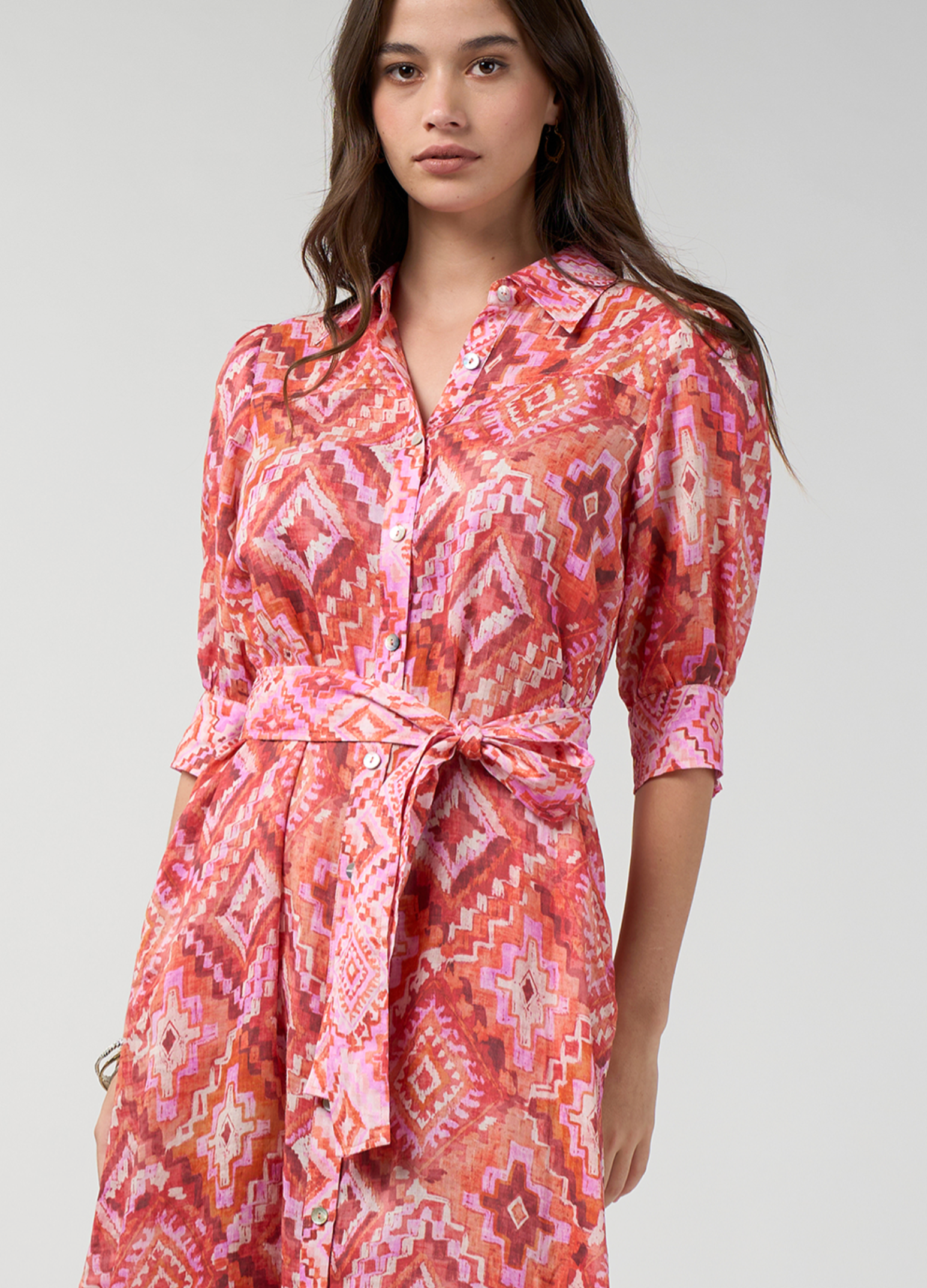 Loobie's Story Sinhala Shirt Dress - Coral Multi