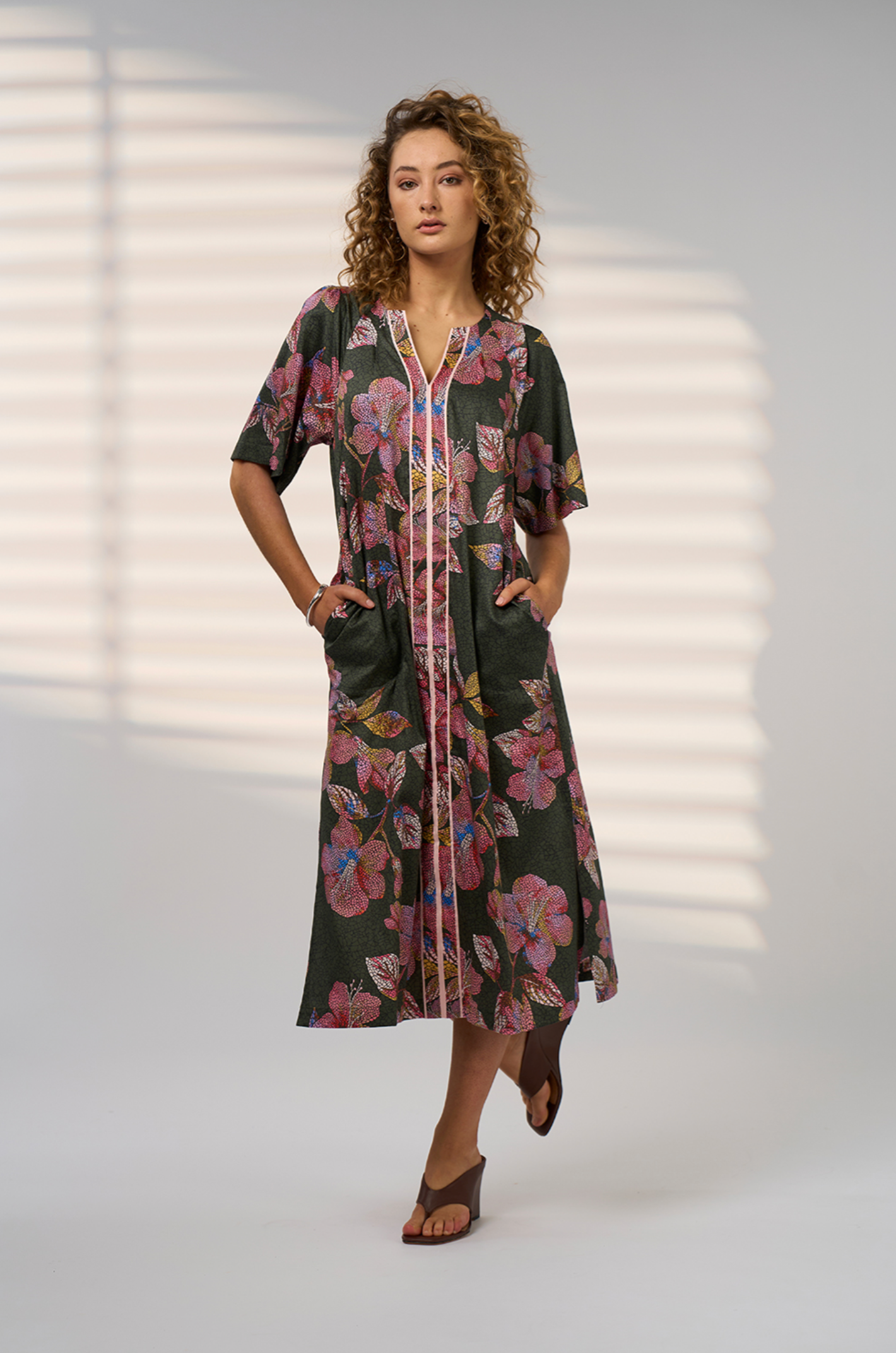 Madly Sweetly Mosaica Midi Dress - Khaki Multi