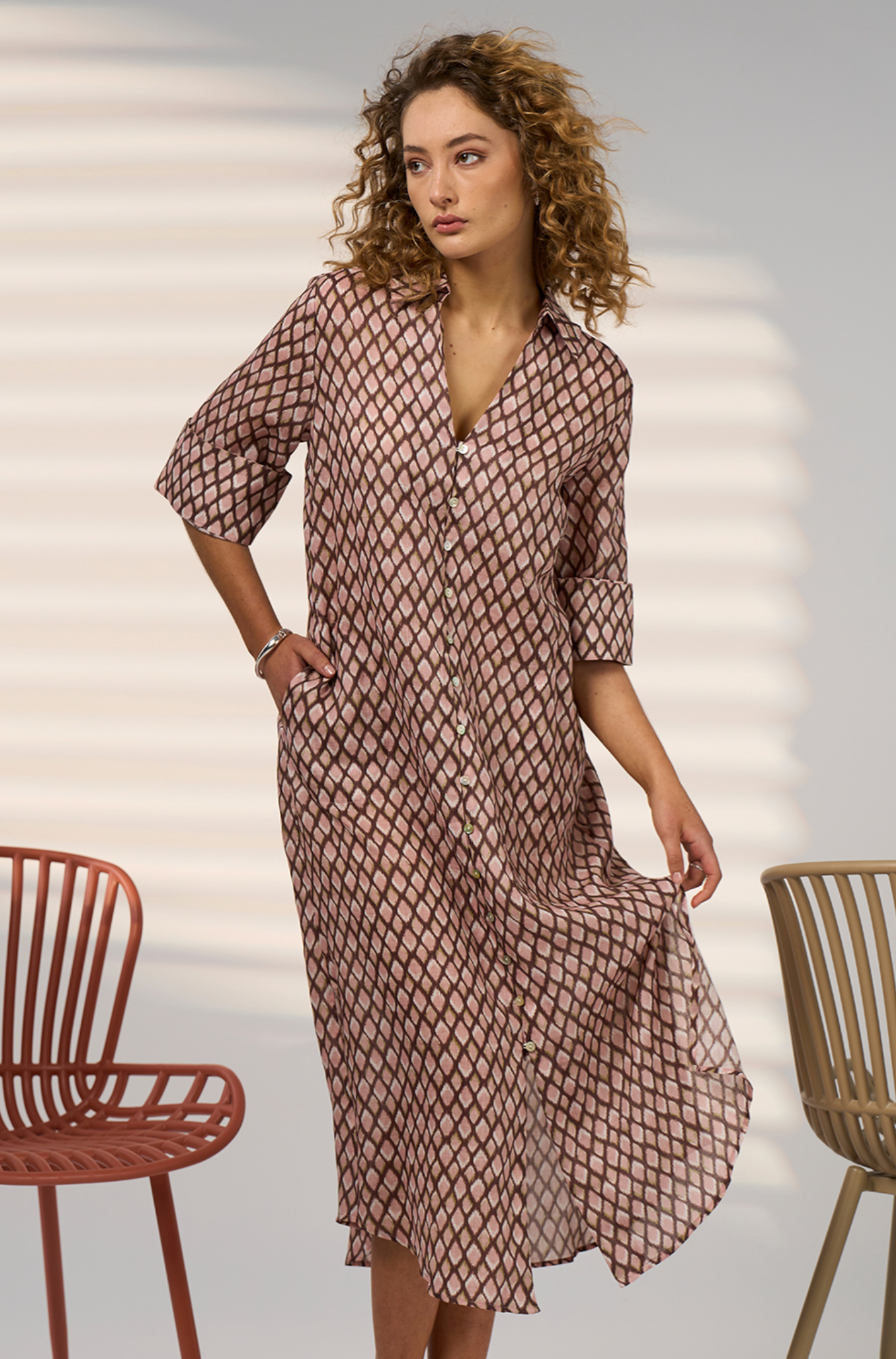 Madly Sweetly Double Up Shirt Dress - Blush Multi