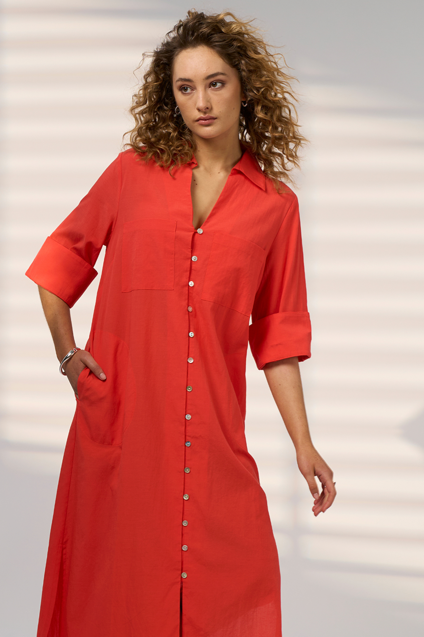 Madly Sweetly Drift Shirt Dress - Blood Orange