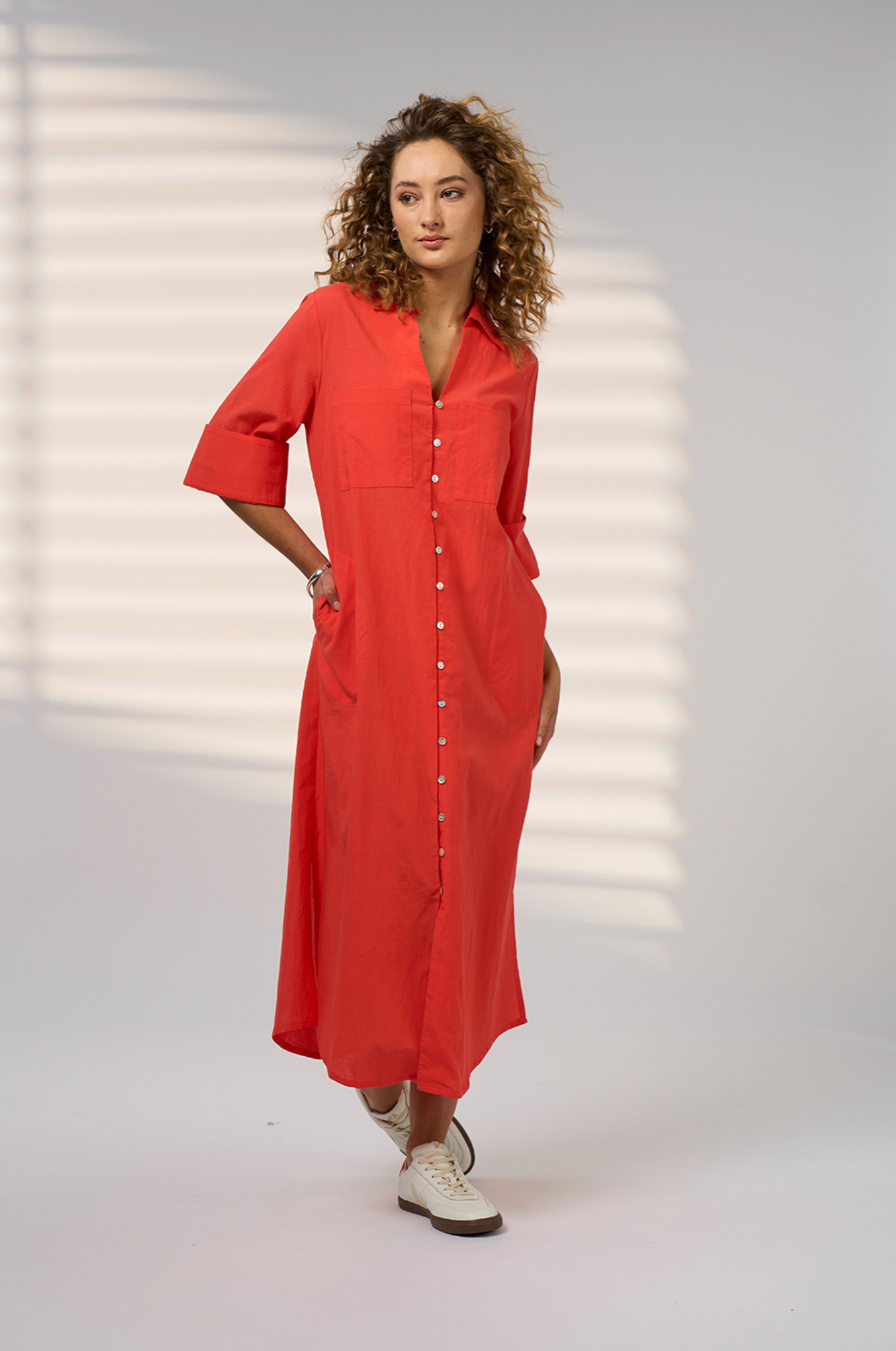Madly Sweetly Drift Shirt Dress - Blood Orange
