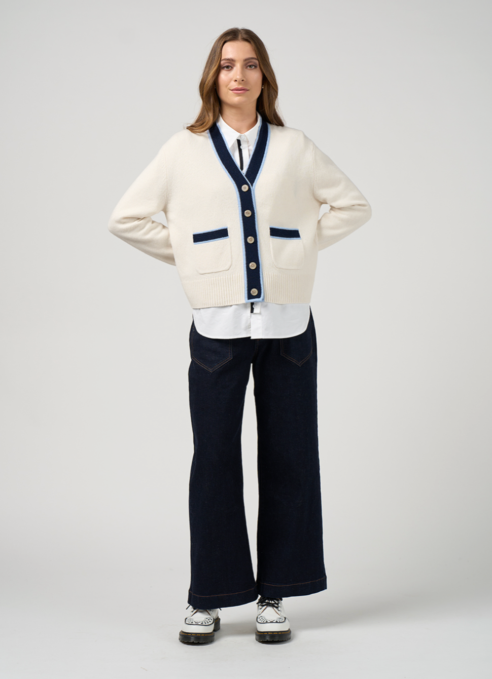 College Cardi Winter White Madly Sweetly