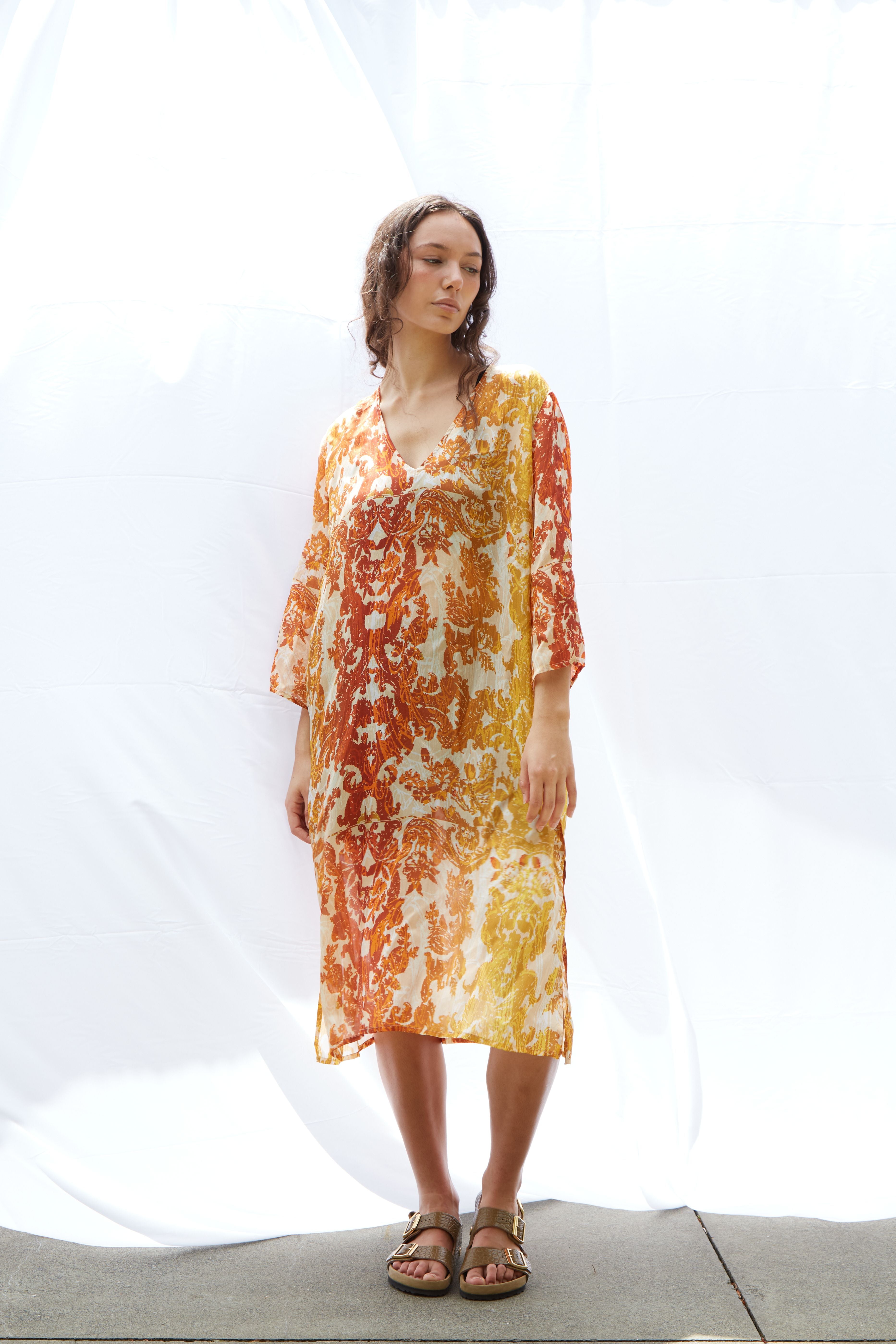 Amandita Kaftan Pure Silk Dress Bimini Sunset