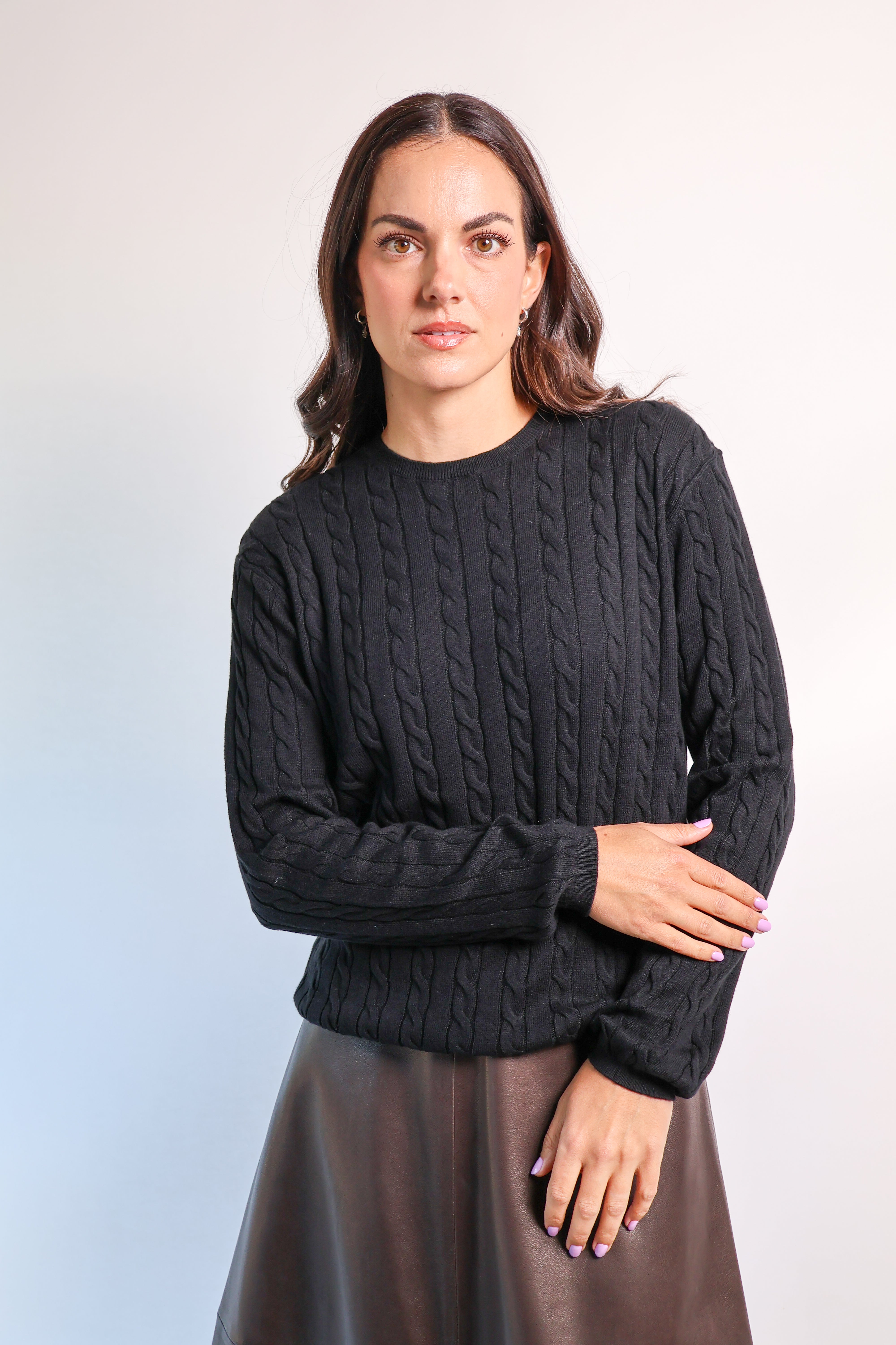 Yarnsmith Cable Sapphire L/S  Cotton/Cashmere Knit Black