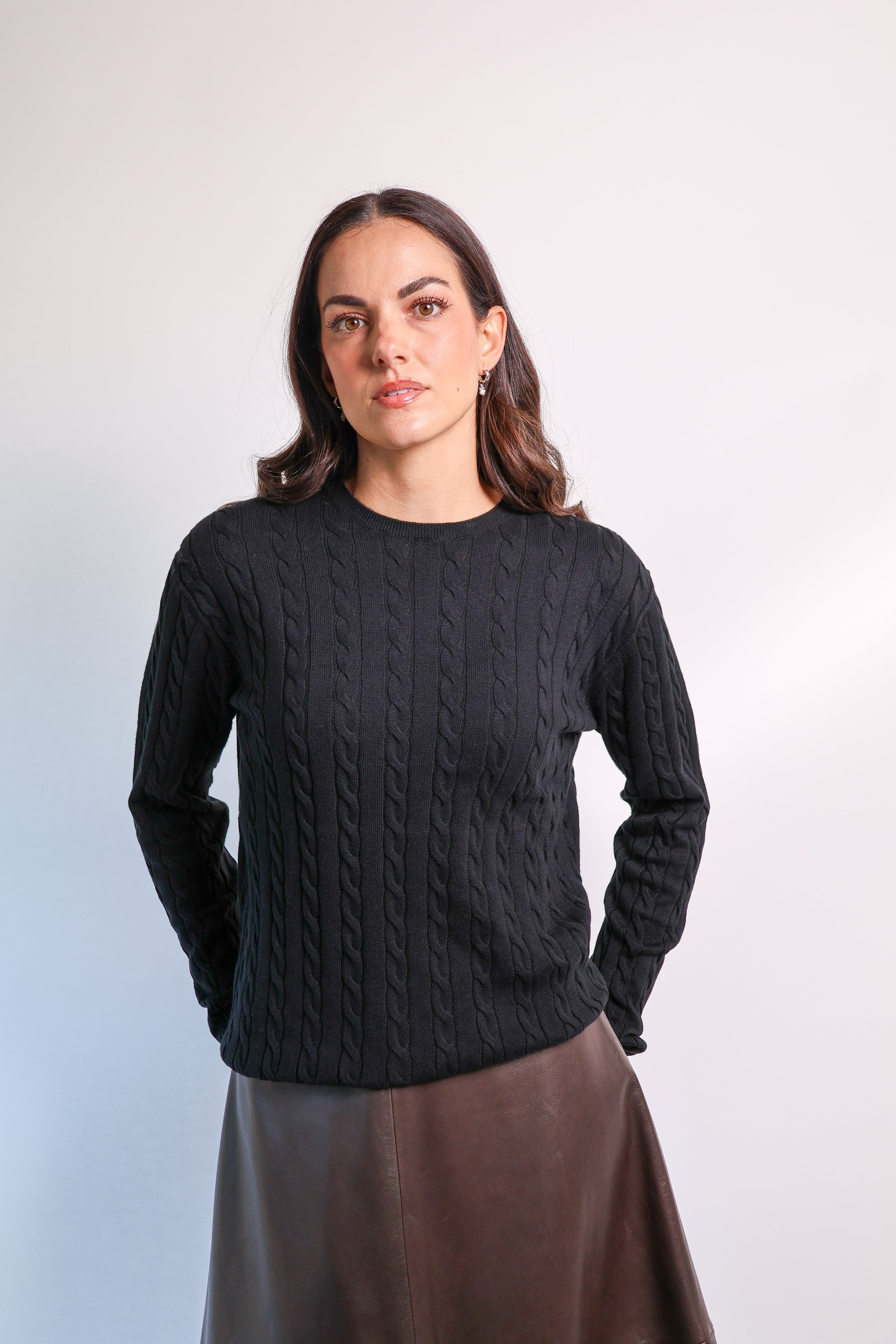 Yarnsmith Cable Sapphire L/S  Cotton/Cashmere Knit Black
