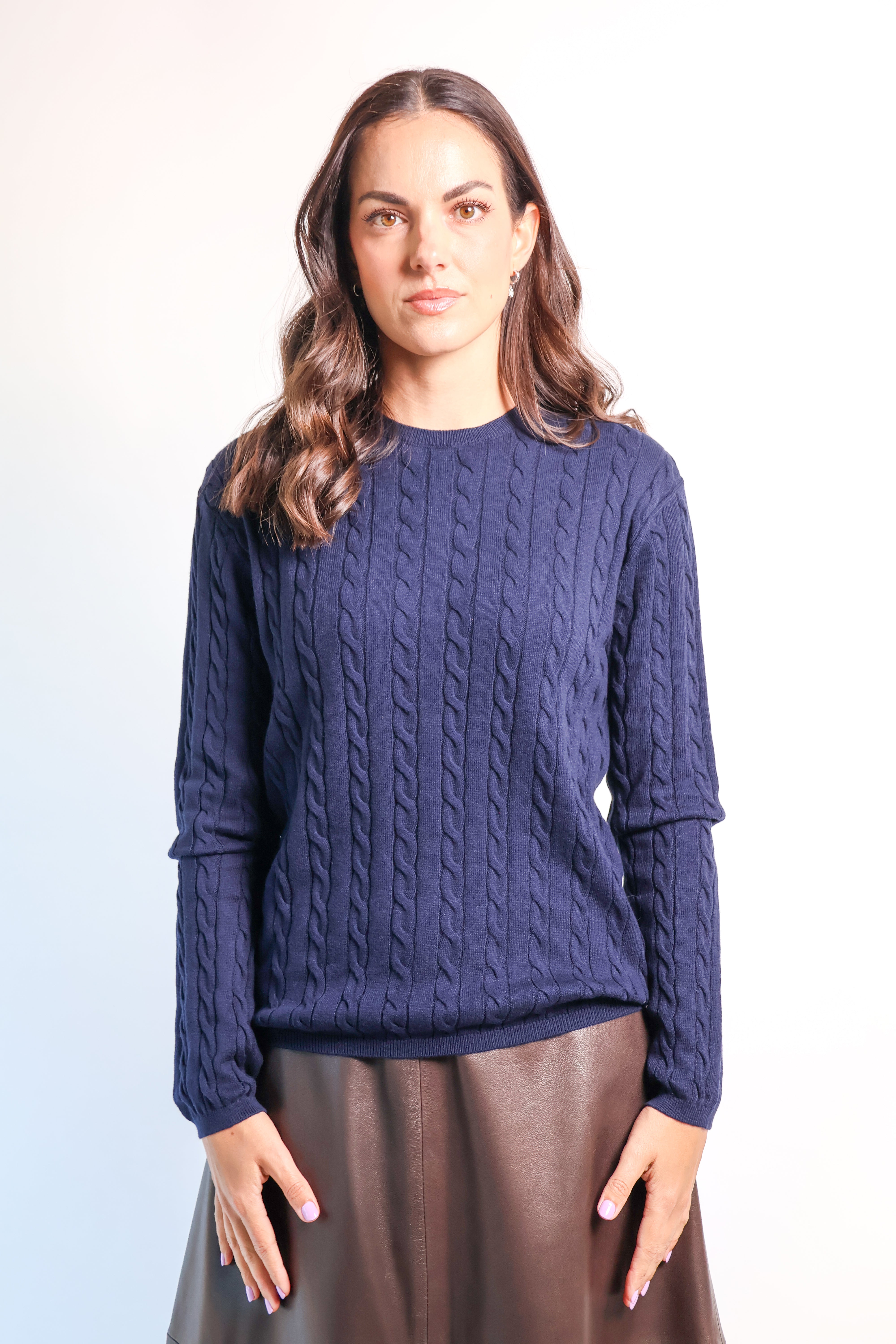 Yarnsmith Cable Sapphire L/S  Cotton/Cashmere Knit Navy