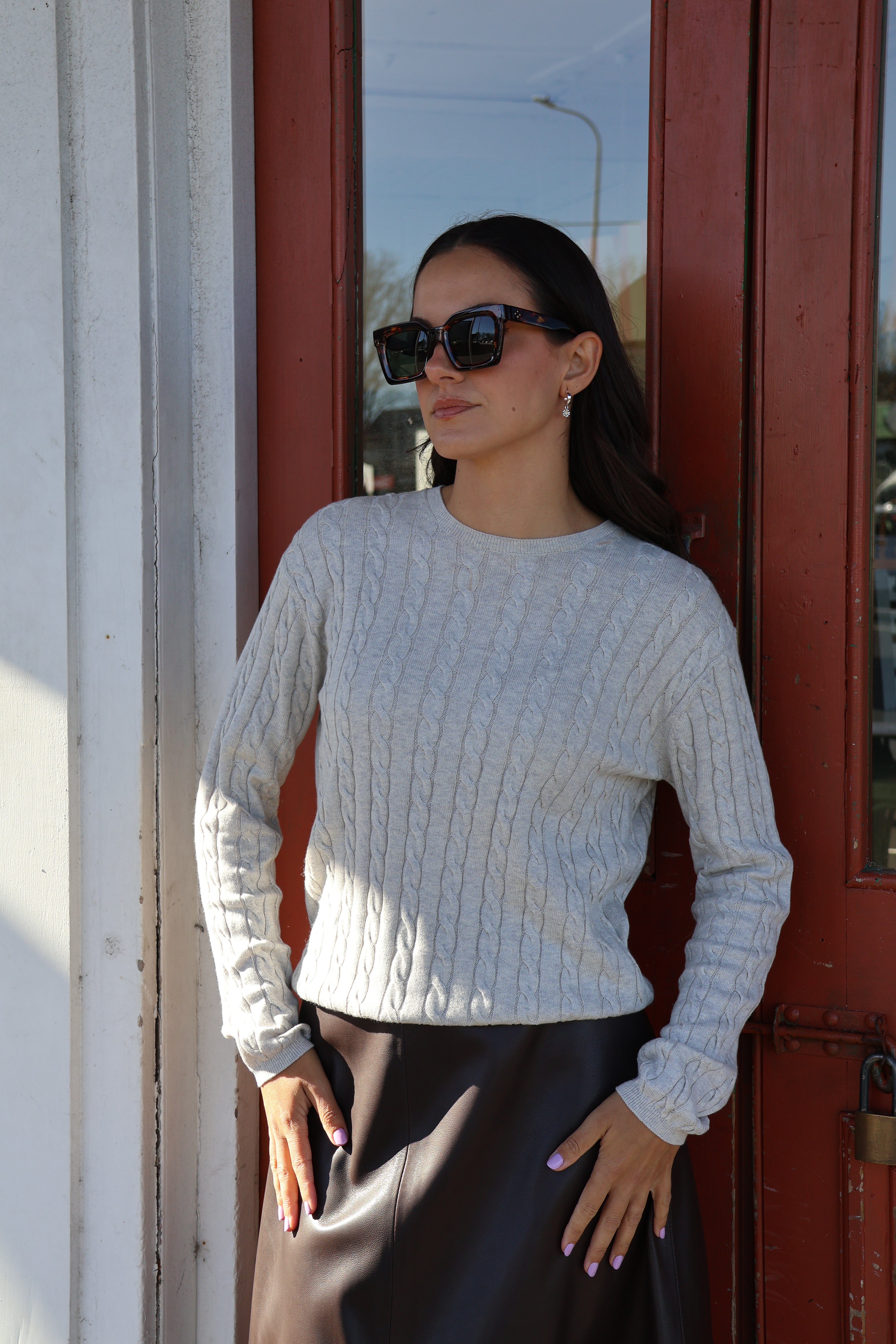 Yarnsmith Cable Sapphire L/S  Cotton/Cashmere Knit Pumice