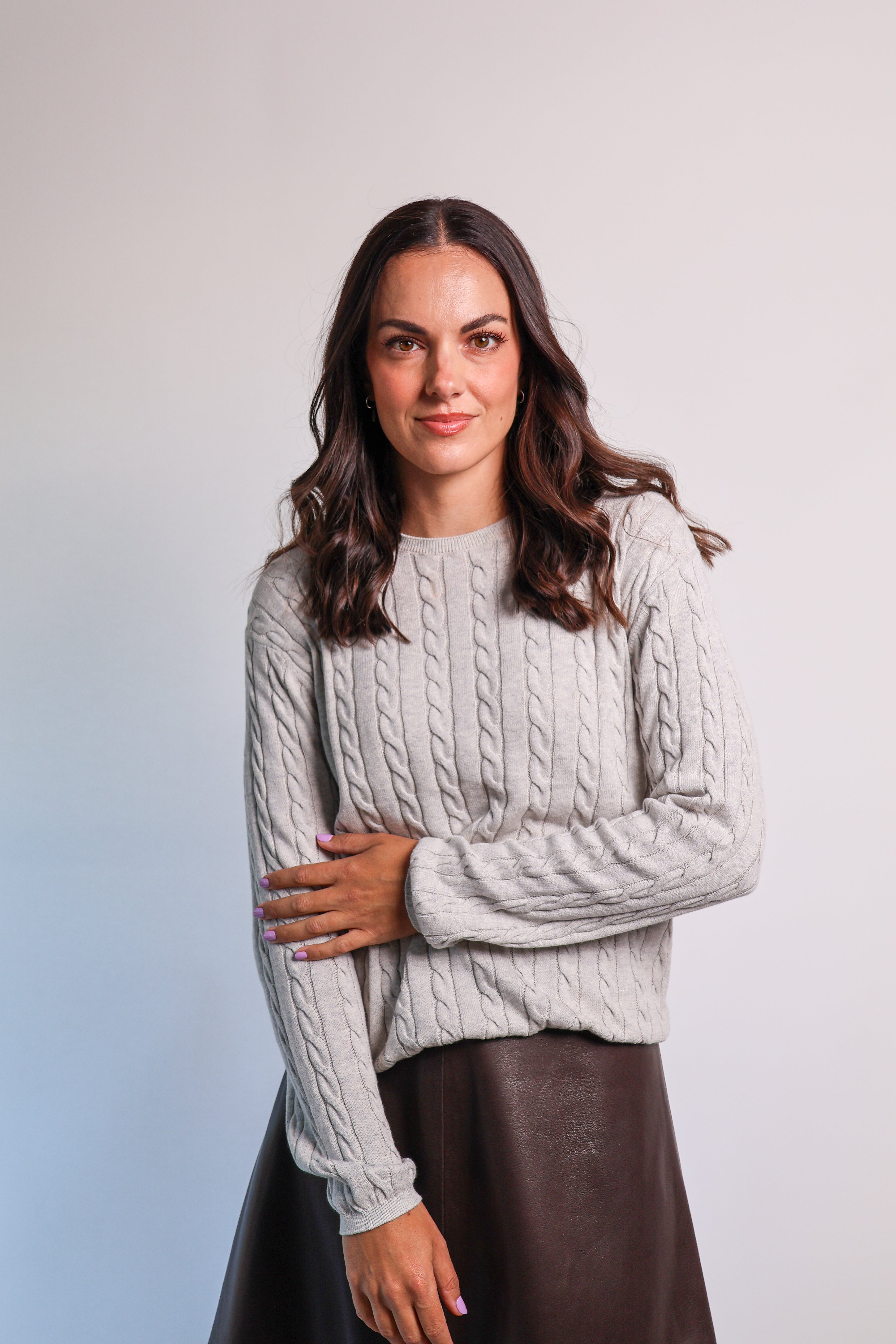 Yarnsmith Cable Sapphire L/S  Cotton/Cashmere Knit Pumice