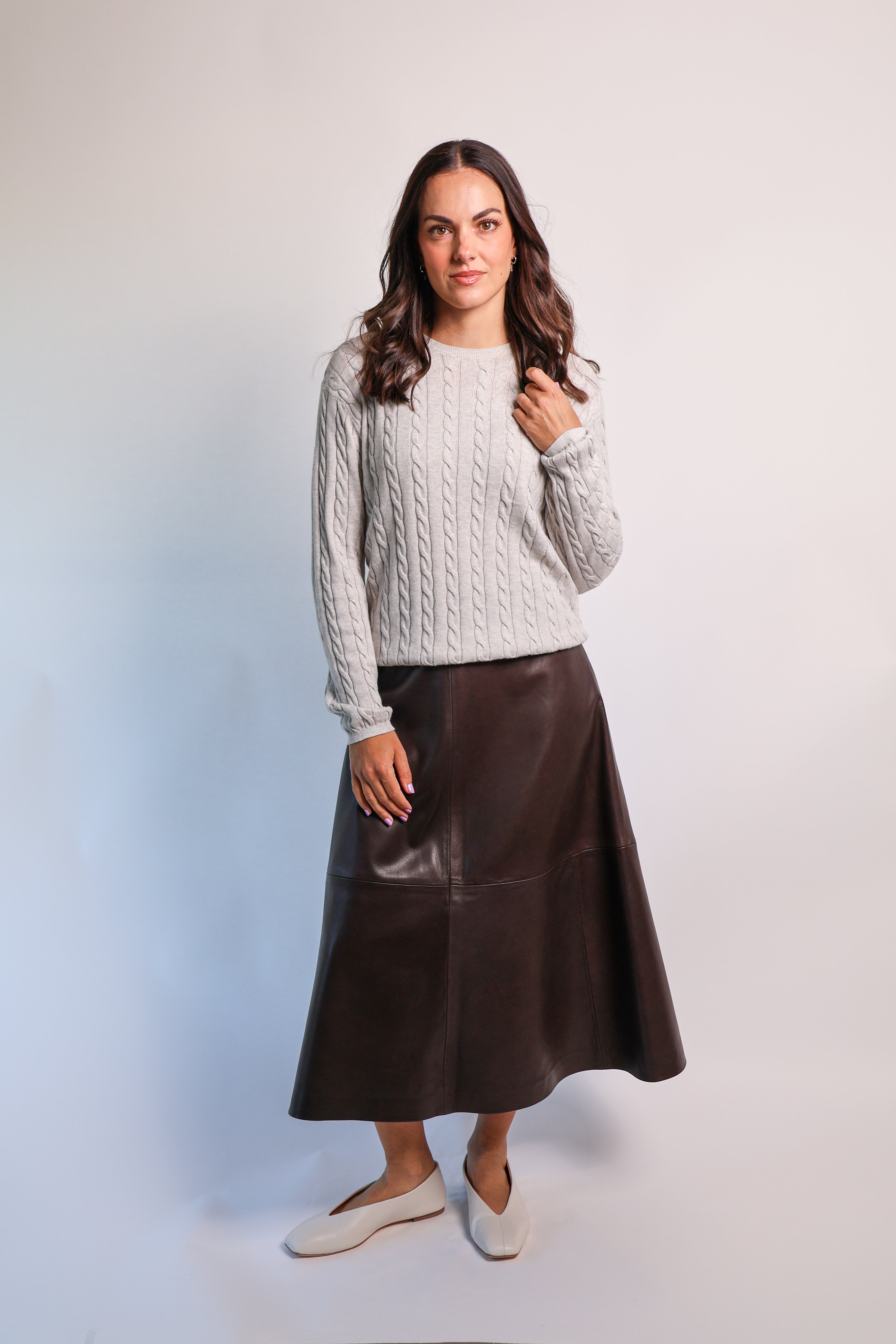 Yarnsmith Cable Sapphire L/S  Cotton/Cashmere Knit Pumice